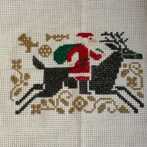 Completed Festive Santa and Reindeer Cross-Stitch